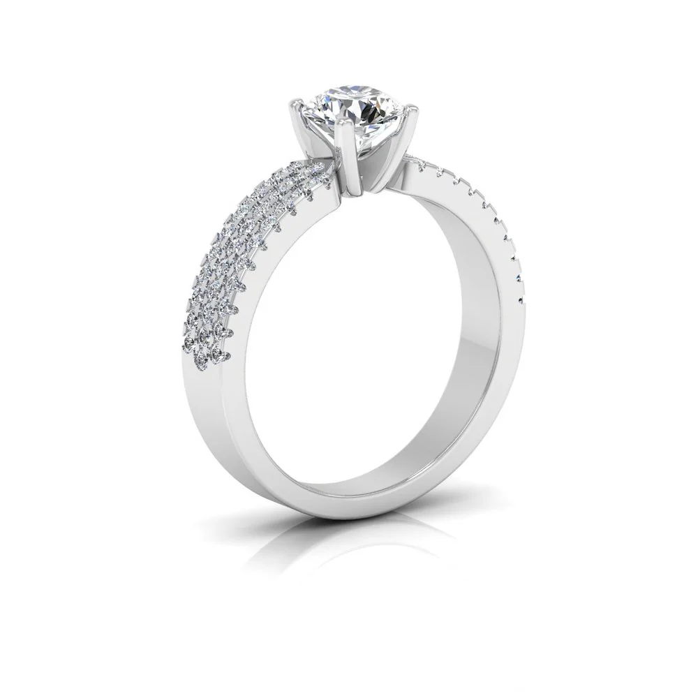 3-Row Round Cut Prong Moissanite Engagement Ring (14K)