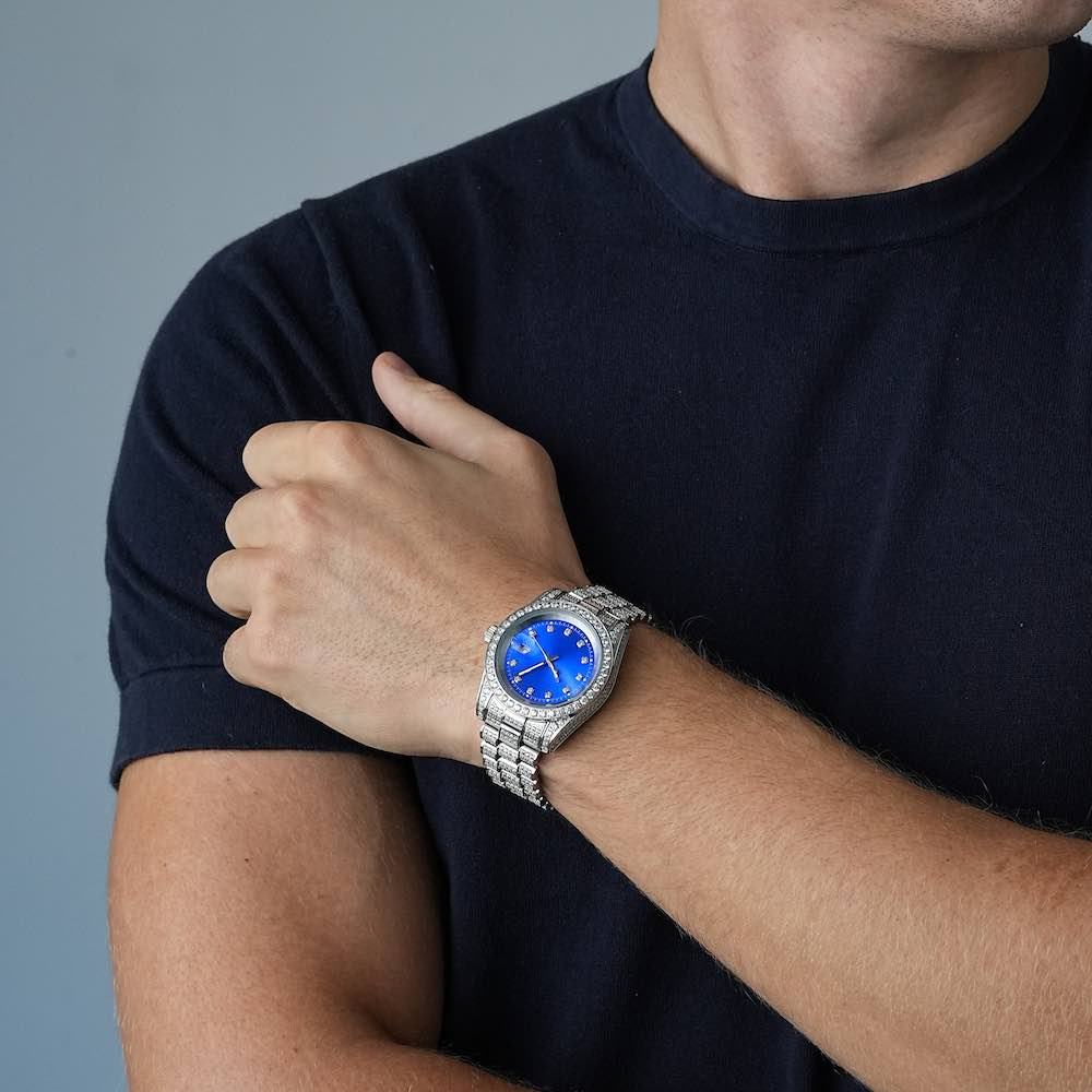 Moissanite Presidential Watch Blue Dial 41MM