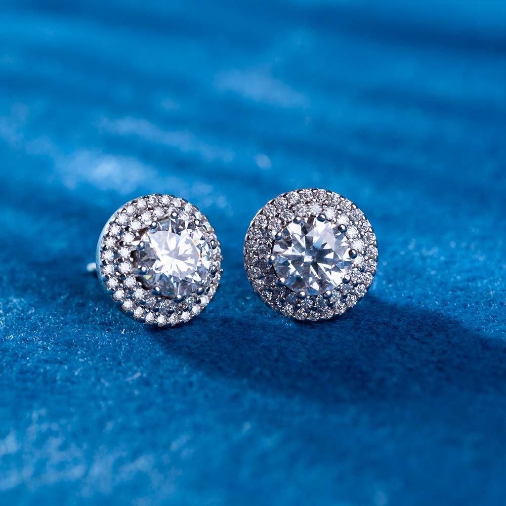 11MM Double Halo Moissanite Stud Earrings