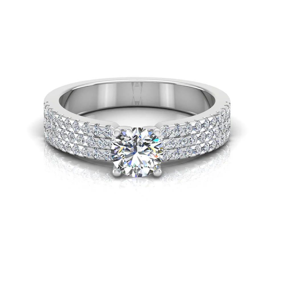3-Row Round Cut Prong Moissanite Engagement Ring