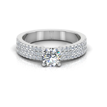 3-Row Round Cut Prong Moissanite Engagement Ring