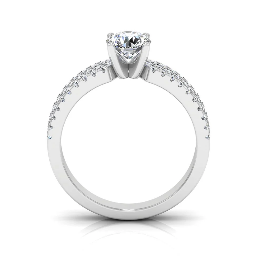 3-Row Round Cut Prong Moissanite Engagement Ring