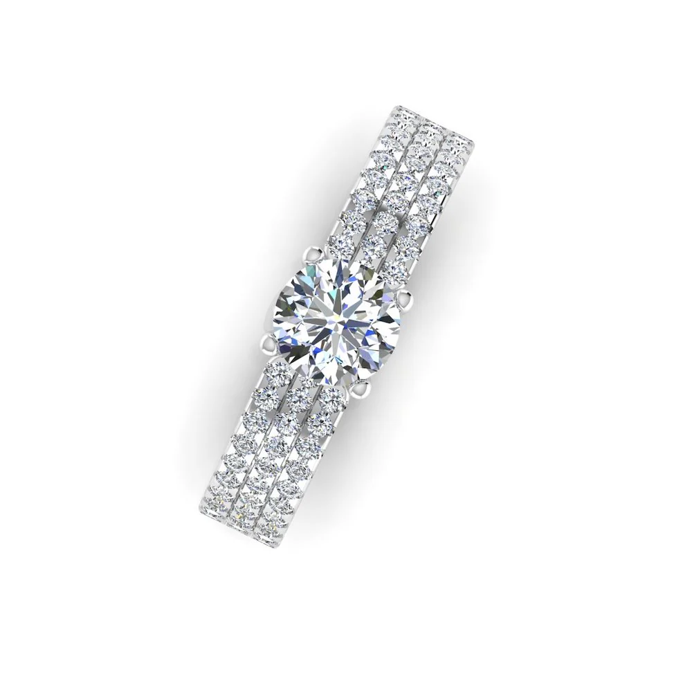 3-Row Round Cut Prong Moissanite Engagement Ring