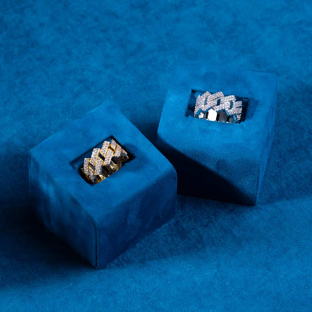 Moissanite 2-Row Cuban Link Ring 14K Gold