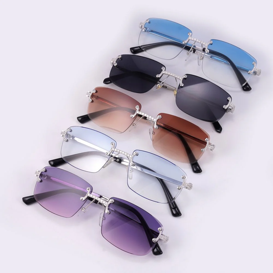 Moissanite Rimless Square Sunglasses 14K Gold