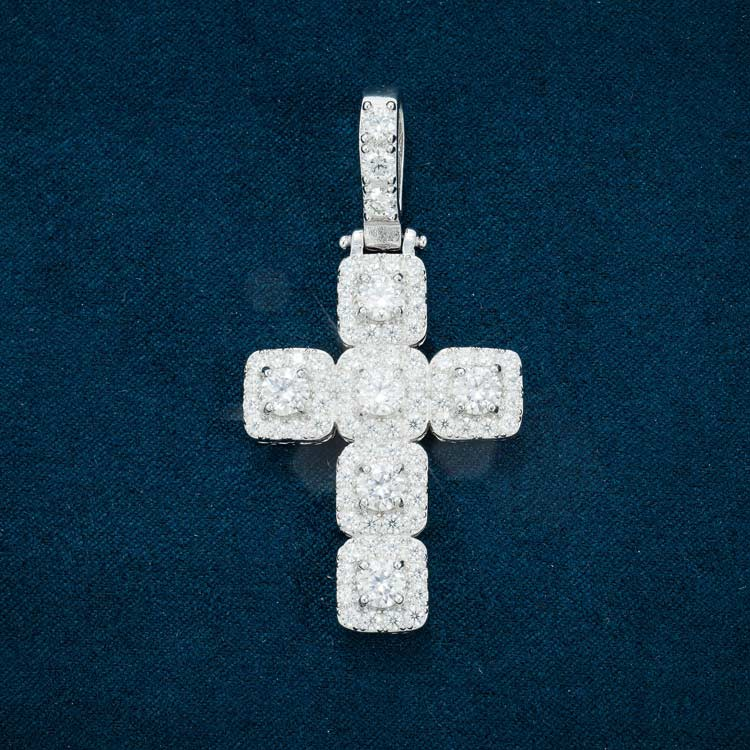 Moissanite Halo Cross Pendant 14K Gold