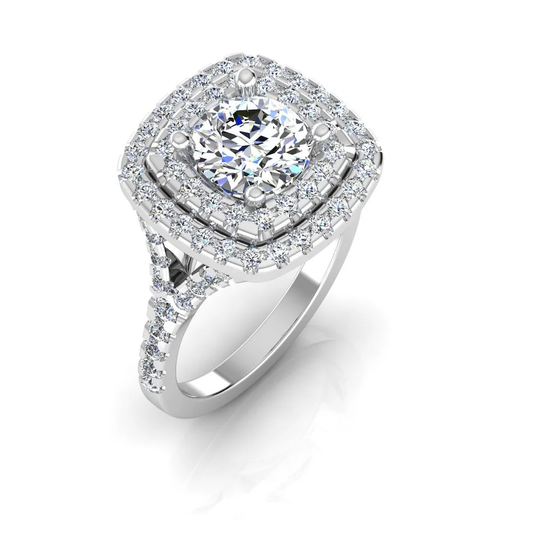 Round Brilliant Double Halo Moissanite Engagement Ring