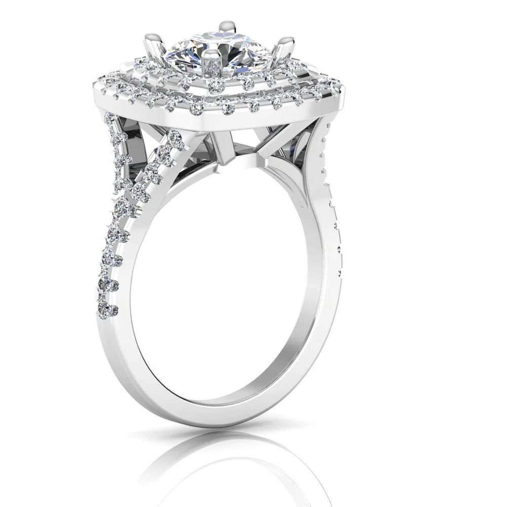 Round Brilliant Double Halo Moissanite Engagement Ring