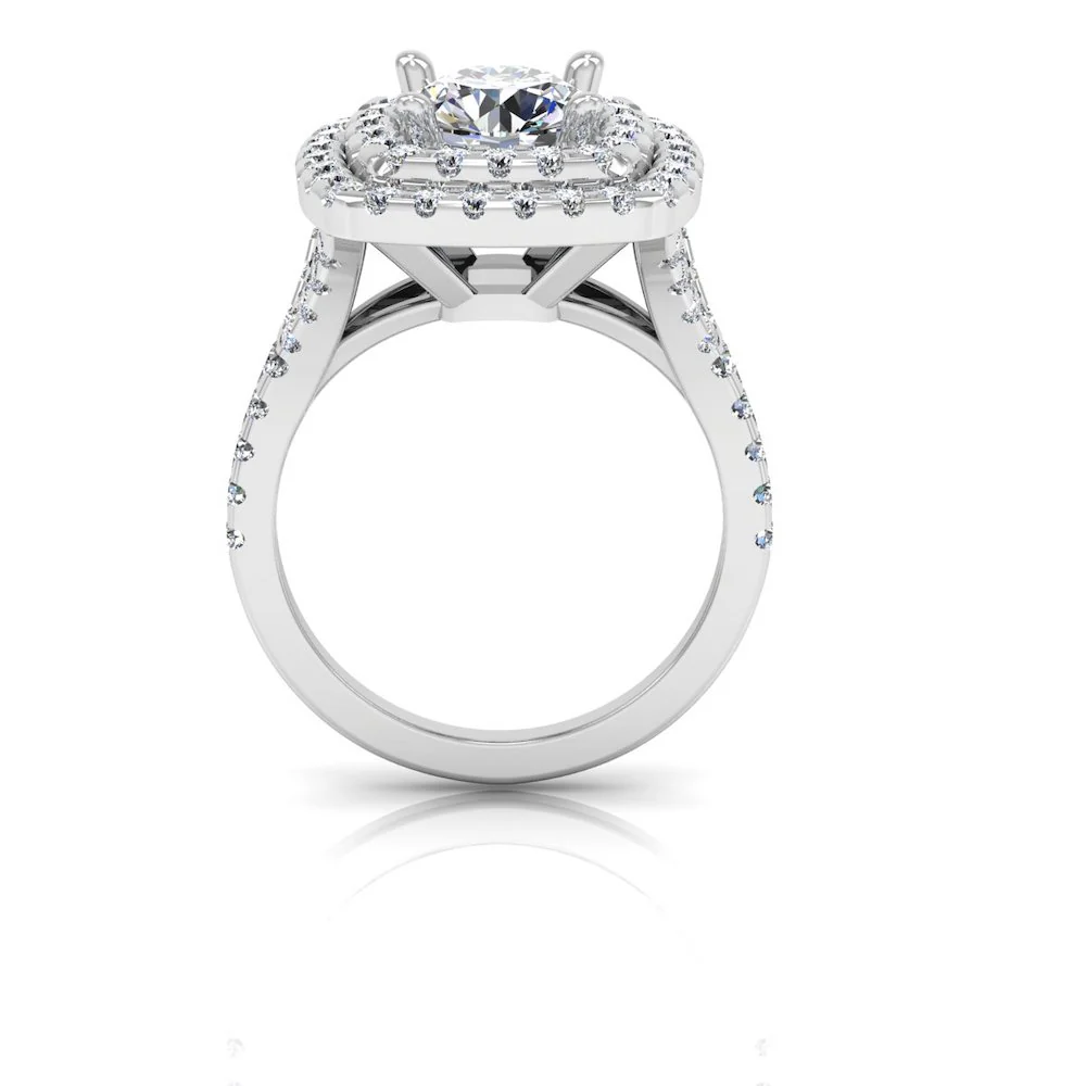 Round Brilliant Double Halo Moissanite Engagement Ring