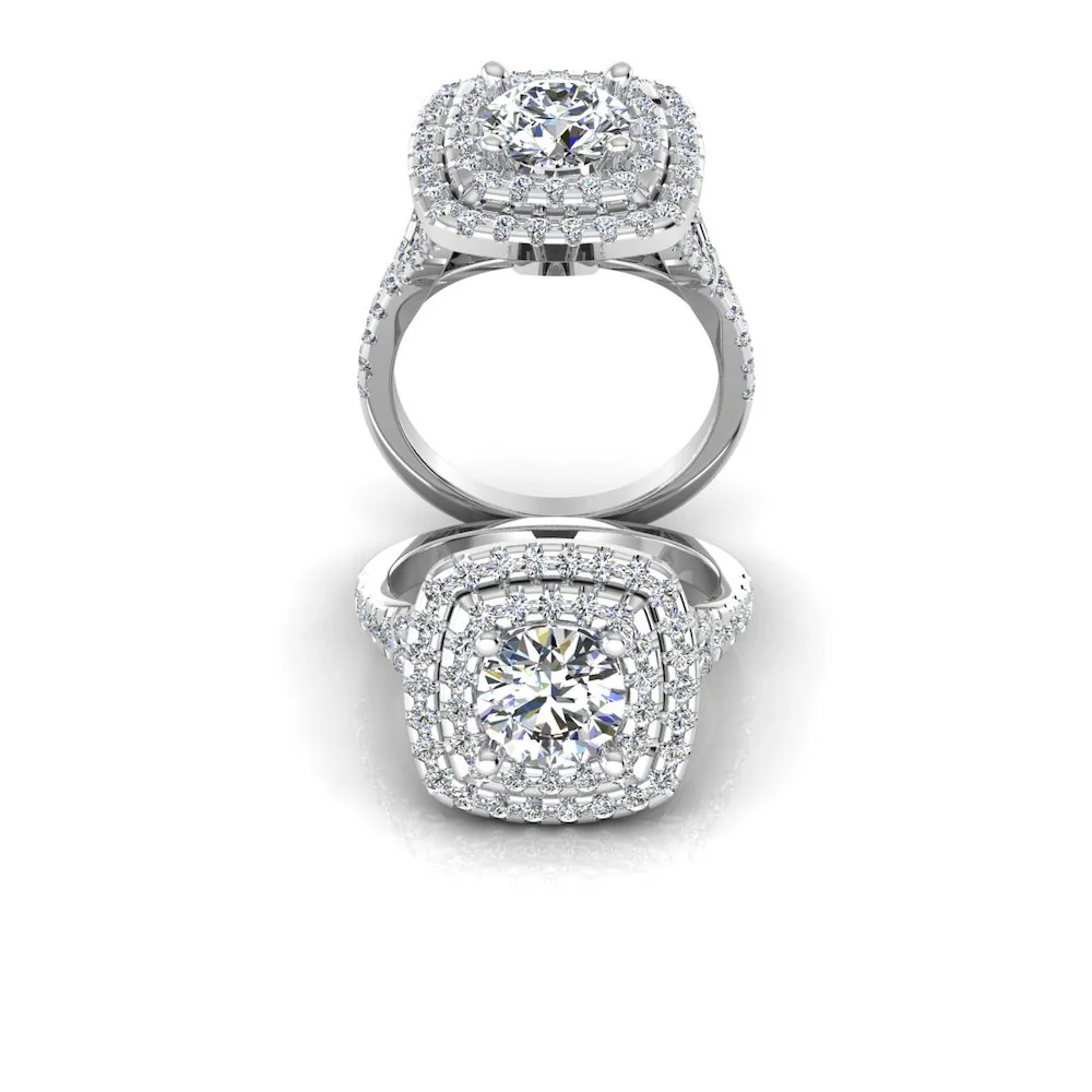 Round Brilliant Double Halo Moissanite Engagement Ring