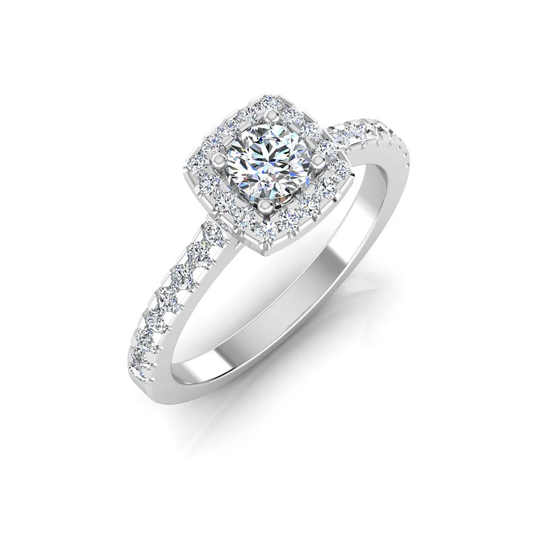 Round Brilliant Rectangle Halo Moissanite Engagement Ring