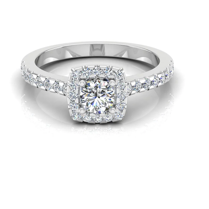 Round Brilliant Rectangle Halo Moissanite Engagement Ring