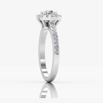 Round Brilliant Rectangle Halo Moissanite Engagement Ring