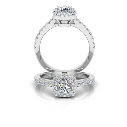 Round Brilliant Rectangle Halo Moissanite Engagement Ring