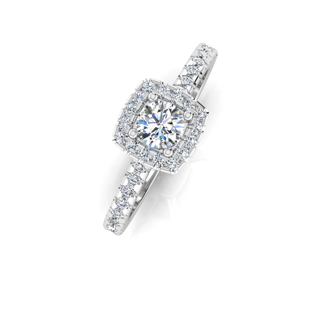 Round Brilliant Rectangle Halo Moissanite Engagement Ring