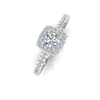 Round Brilliant Rectangle Halo Moissanite Engagement Ring