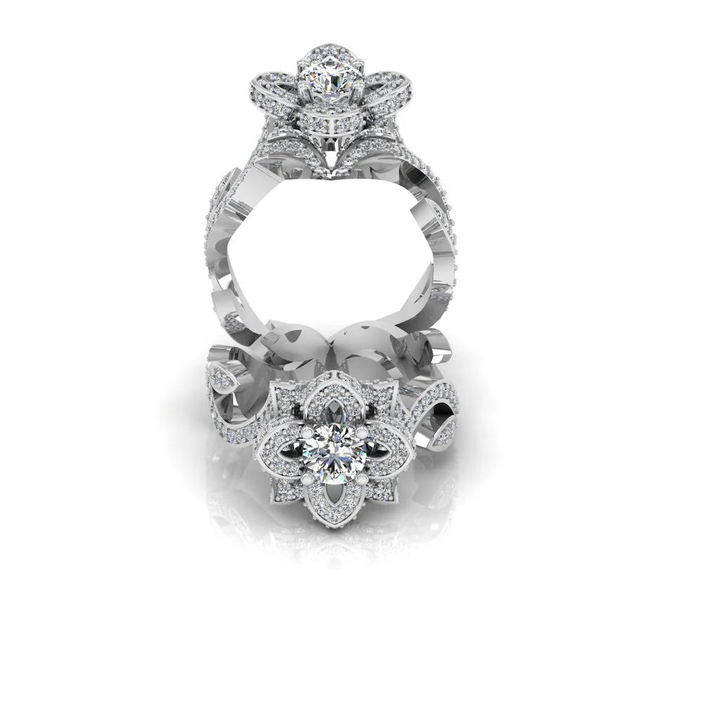 Round Floral Antique Moissanite Engagement Ring