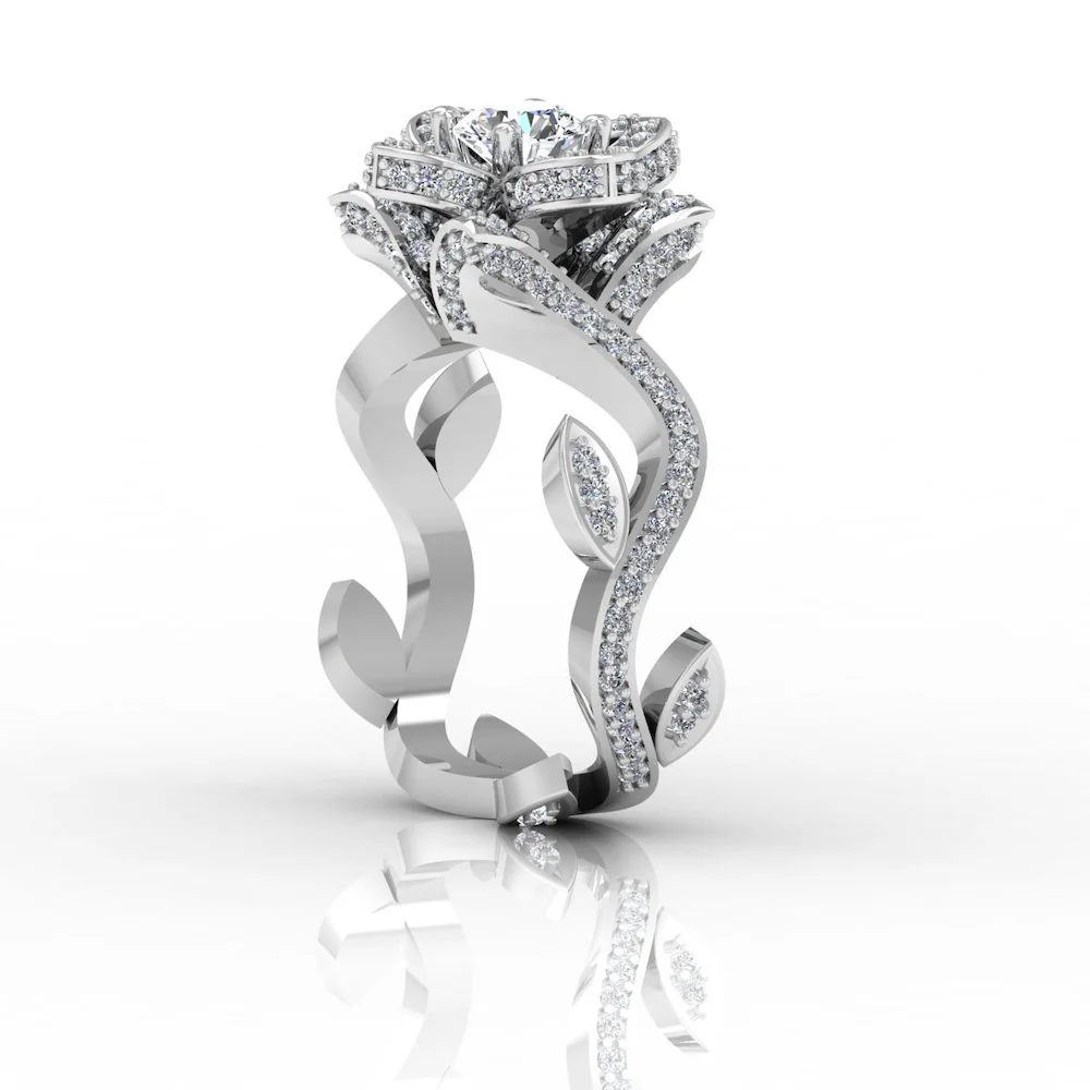 Round Floral Antique Moissanite Engagement Ring