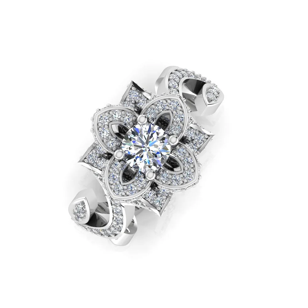 Round Floral Antique Moissanite Engagement Ring