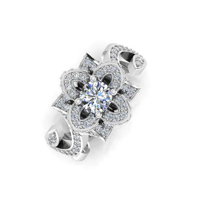 Round Floral Antique Moissanite Engagement Ring