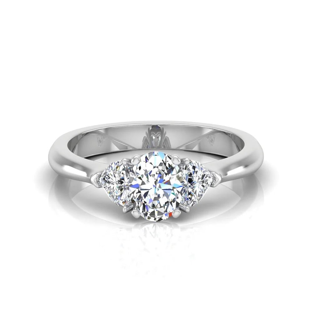 Three-Stone Oval & Heart Moissanite Engagement Ring