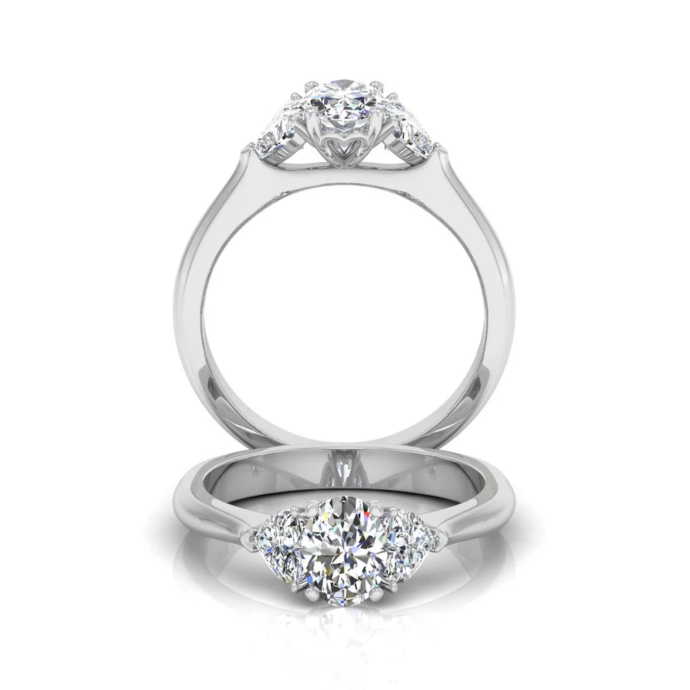 Three-Stone Oval & Heart Moissanite Engagement Ring
