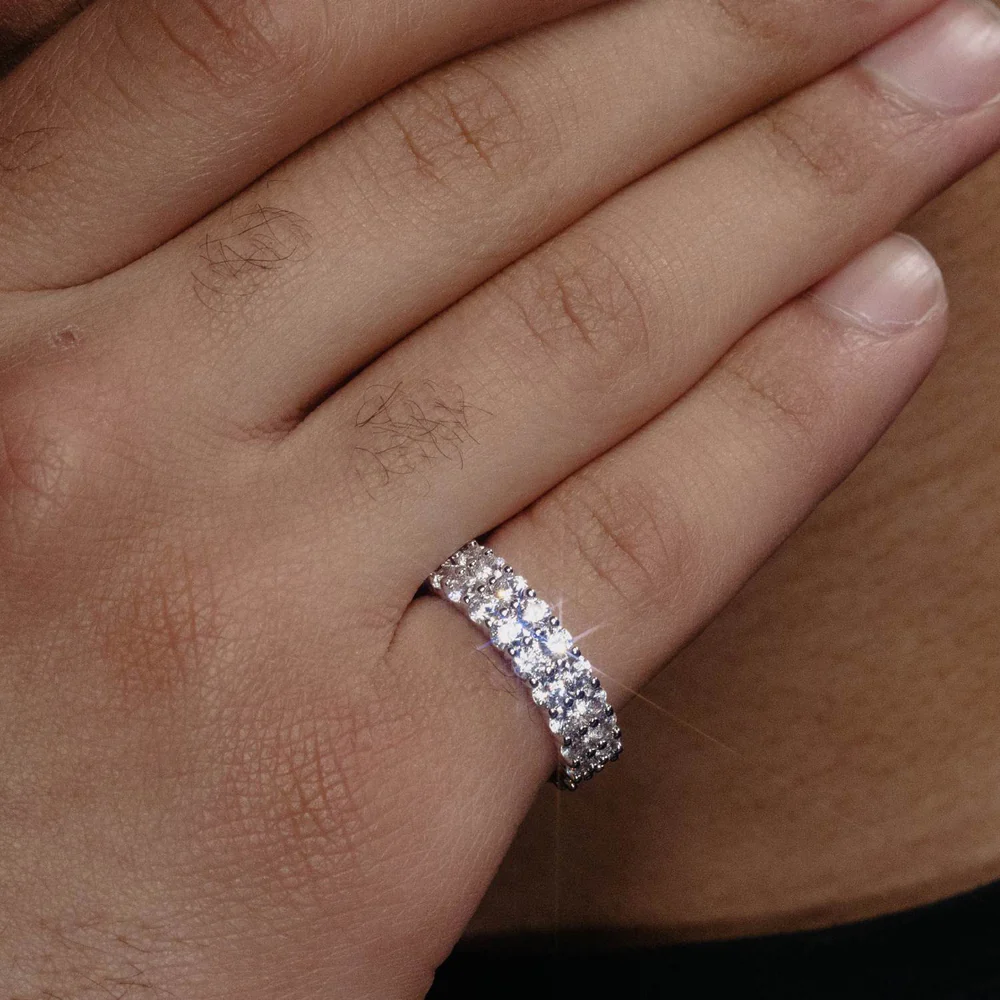 VVS 2-Row Iced Band Ring 14K Gold