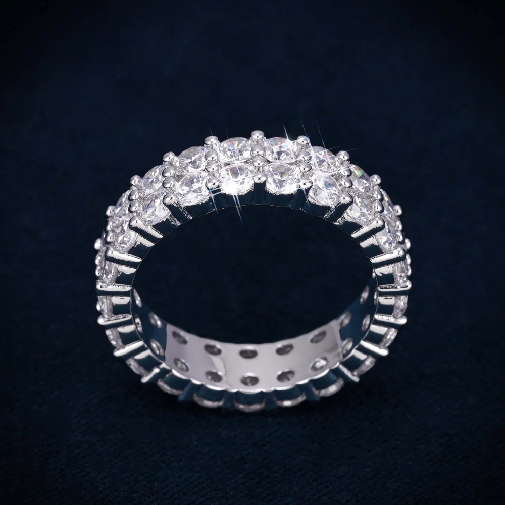 VVS 2-Row Iced Band Ring 14K Gold